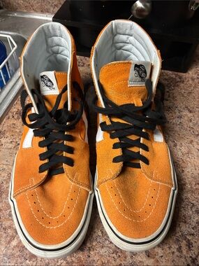 Vans Men’s Orange Suede High-Top Sneakers with Black Laces